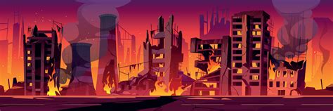 City in fire, war destroy burning broken buildings 15485629 Vector Art at Vecteezy