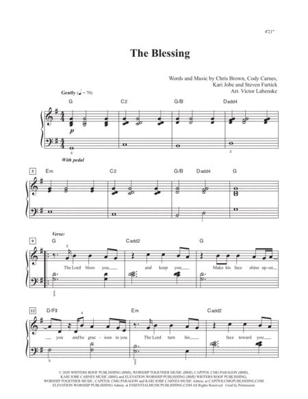 The Blessing (arr. Victor Labenske) by Kari Jobe & Cody Carnes Sheet Music for Easy Piano at ...