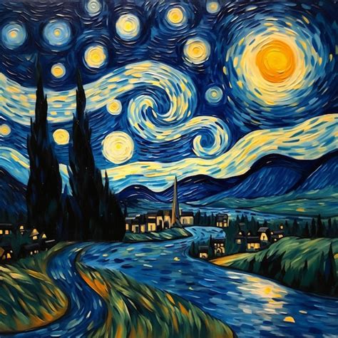 Premium Photo | Starry night painting by artist mark van gogh generative ai