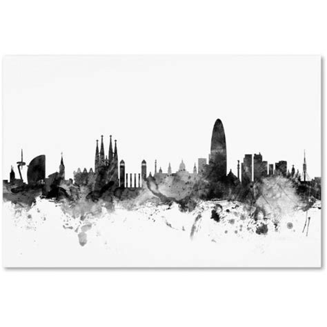 Trademark Fine Art 'Barcelona Spain Skyline B&w' Canvas Art by Michael ...