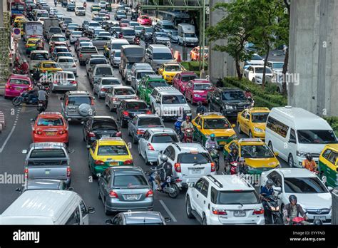 rush-hour traffic with traffic jam in the inner city of Bangkok ...