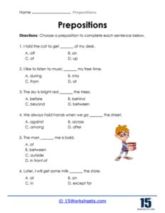 Prepositions Worksheets - 15 Worksheets.com