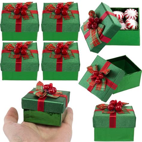 For-Keeps! (8 Pack Green Mini Gift Boxes with Lids, Pre Wrapped Gift Boxes with Bows, Christmas ...