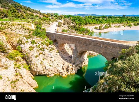 Pont du Diable over the Herault river, near Saint Jean de Fos, in ...