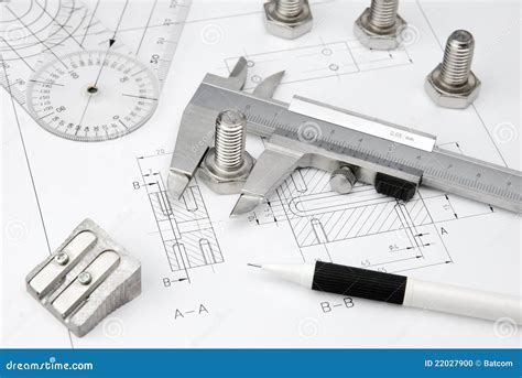 Engineering Tools On Technical Drawing Stock Photo - Image: 22027900