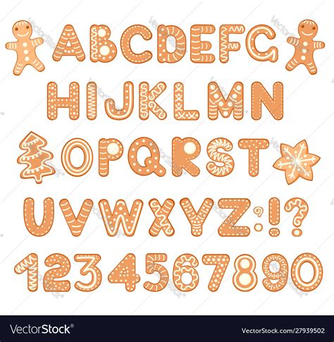 Font alphabet and numbers from gingerbread Vector Image