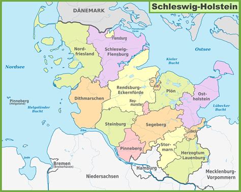 Administrative divisions map of Schleswig-Holstein - Ontheworldmap.com