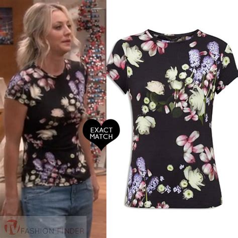 Kaley Cuoco as Penny in black floral print tee on The Big Bang Theory season 11 ~ TV Fashion Finder