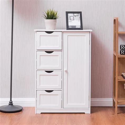 Standing Indoor Wooden Cabinet with 4 Drawers Storage Cabinet MDF Board Storage Cabinet White ...
