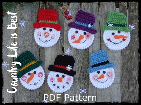 PDF Pattern Snowman Christmas Ornaments Snowmen Crochet - Etsy