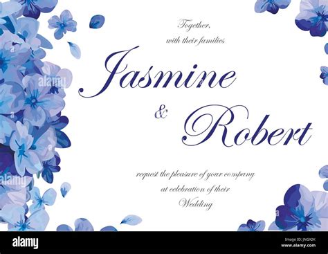 Wedding invitation flower invite card design with blue purple garden ...