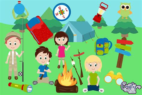 Camping Kids Clip Art, Summer Camp Clipart, Camp Graphics By Crafty Mama Studios | TheHungryJPEG