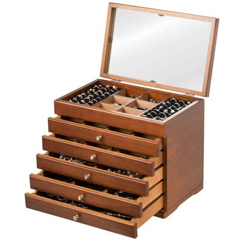 Wooden Jewellery Box with 5 Drawers and Mirror - Costway