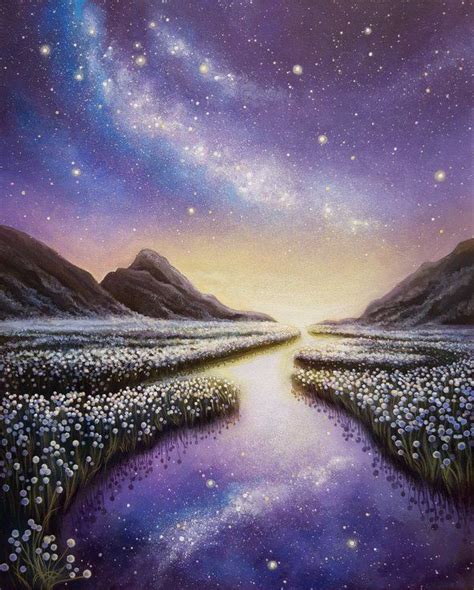 "Reflection", landscape art, milky way painting, starry night (2020 ...