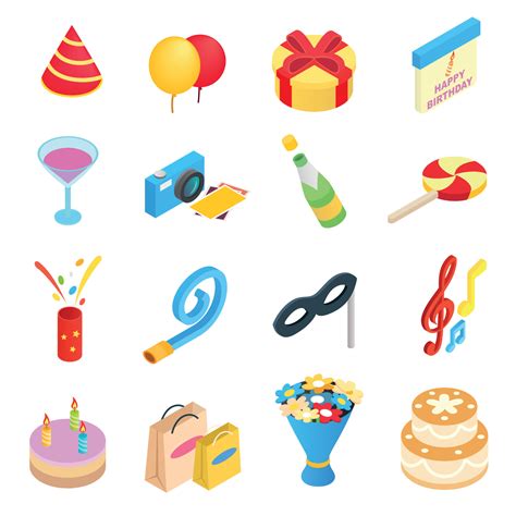 Birthday party isometric icons 8996615 Vector Art at Vecteezy