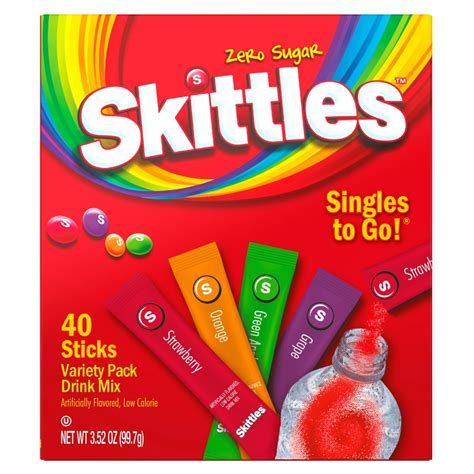 (40 Packets) Skittles Variety Pack Sugar Free, On-The-Go, Caffeine Free, Powdered Drink Mix ...