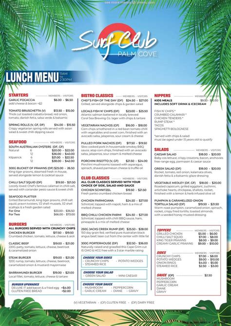 Online Menu of The Surf Club Palm Cove Restaurant, Palm Cove ...