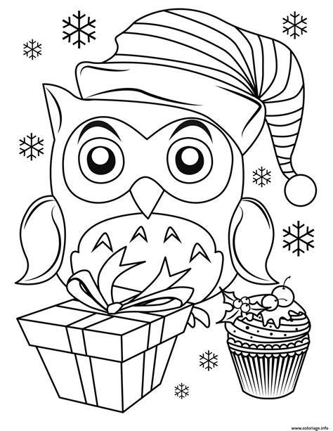 Coloriage Hibou De Noel Avec Chapeau Dessin Noel à imprimer