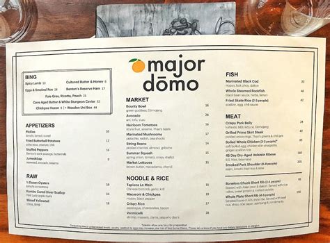 Menu at Majordomo restaurant, Los Angeles