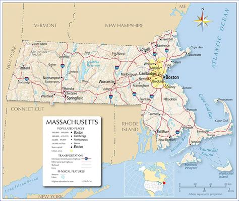 Labeled Map of Massachusetts[E] with Capital & Cities