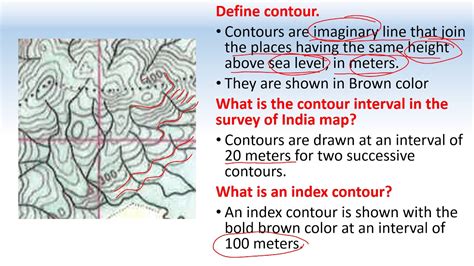 Contour and contour interval and Identification of landforms marked by ...