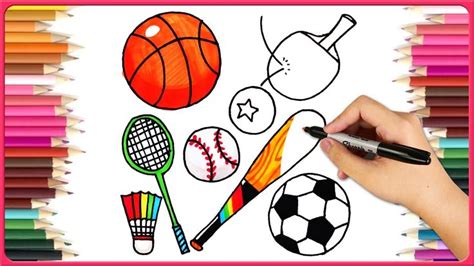 Easy Sports Drawing ⚽ Draw Sports Equipment 🏈 Drawing For Kids | Sports drawings, Drawing for ...