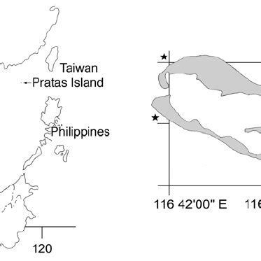 A: Map of Pratas Island in South China Sea. B: Close-up of Pratas... | Download Scientific Diagram