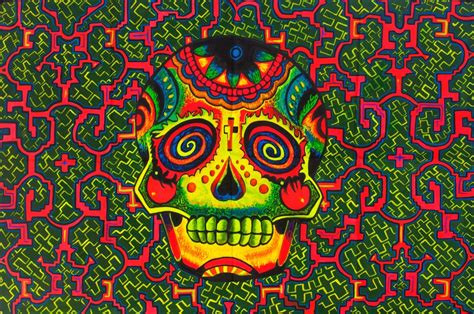 Psychedelic Skull UV Painting 90x60cm Handmade on Order Fully Blacklight Glowing Colors Grateful ...