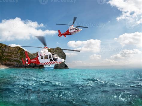 Two red rescue helicopter flying 1138094 Stock Photo at Vecteezy