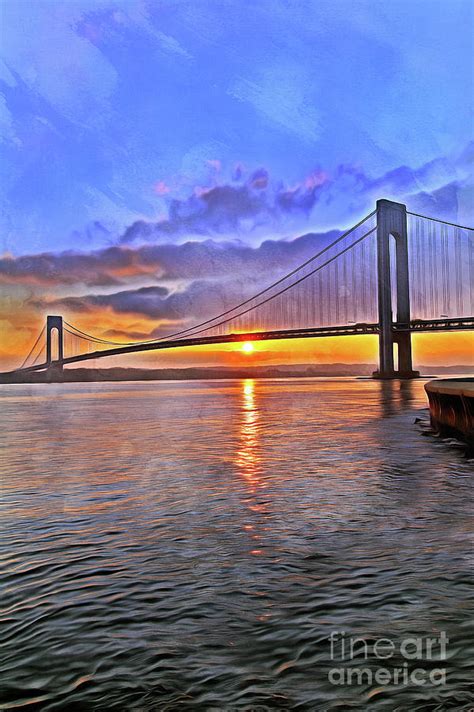 Sunset behind Verrazano bridge Painting by George Atsametakis | Fine Art America