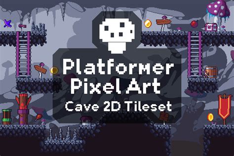 Platformer Pixel Art Cave 2D Tileset - CraftPix.net