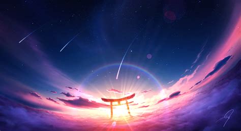 Download Torii Sky Anime Shrine HD Wallpaper by Nengoro