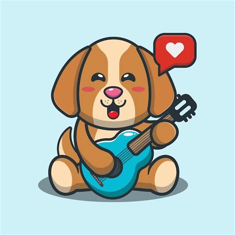 Premium Vector | Cute dog playing guitar cartoon illustration