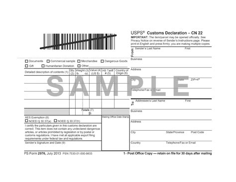 PS Form 2976. Customs Declaration CN 22 | Forms - Docs - 2023