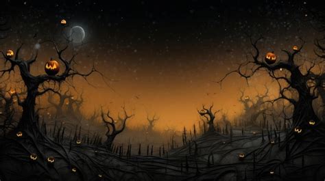 Premium AI Image | a halloween scene with pumpkins and trees