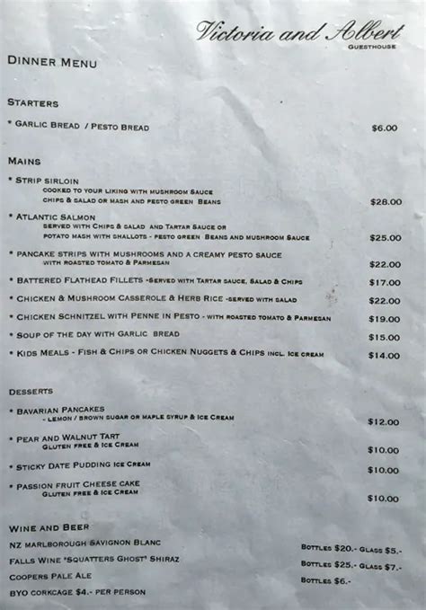 Victoria's Restaurant and Wine Bar Menu - Urbanspoon/Zomato