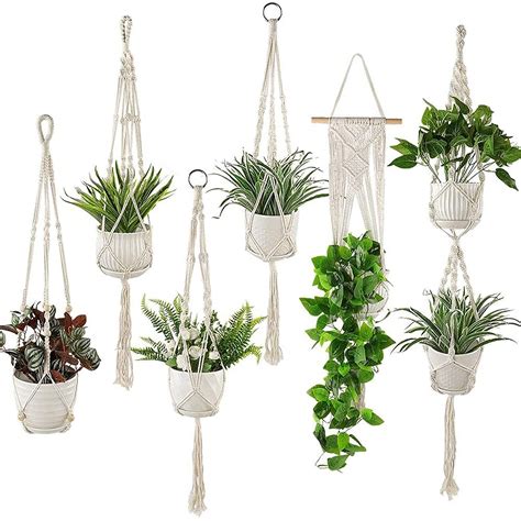 Whonline 6 Packs Macrame Plant Hanger, Plant Hangers Indoor Flower Pot Holder Handmade Cotton ...