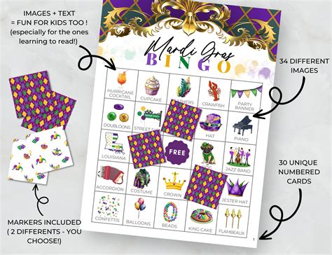 Mardi Gras Bingo Game, Mardi Gras Printable Game for Kids and Family ...