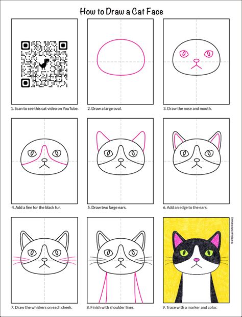 Easy How to Draw a Cat Tutorial Video and Cat Coloring Page