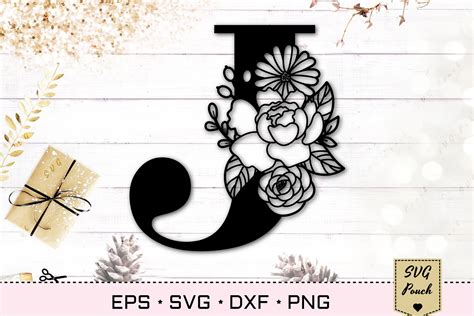 Floral letter J svg, Flower J monogram font initial SVG (549608) | Cut ...