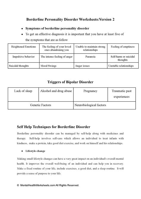 Borderline Personality Disorder Self Help Worksheets - prntbl ...