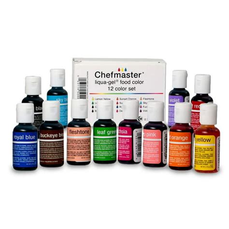 Chefmaster Liqua-gel Food Coloring (12 Pack) 20ml Liquid Gel Food Dye Set, Vegan & Kosher Food ...