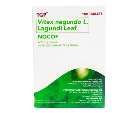 TGP Vitex Negundo L. Lagundi Leaf Nocof 600mg 100 Tablets Anti-Cough/ Anti-Asthma