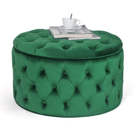 Buy Homebeez Round Velvet Storage Ottoman Button-Tufted Footrest Stool Coffee Table for Living ...