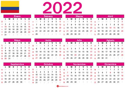 Calendario 2022 Colombia Por Meses Para Imprimir - IMAGESEE