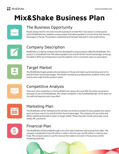 Business Plan One Page Template - Venngage