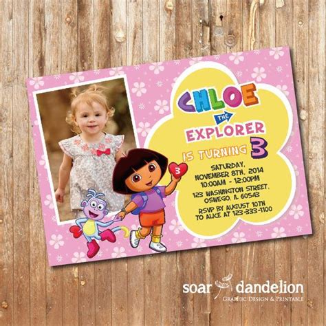 Dora Birthday Party Printable Invitation - BP218 | Printable invitations, Party printables ...