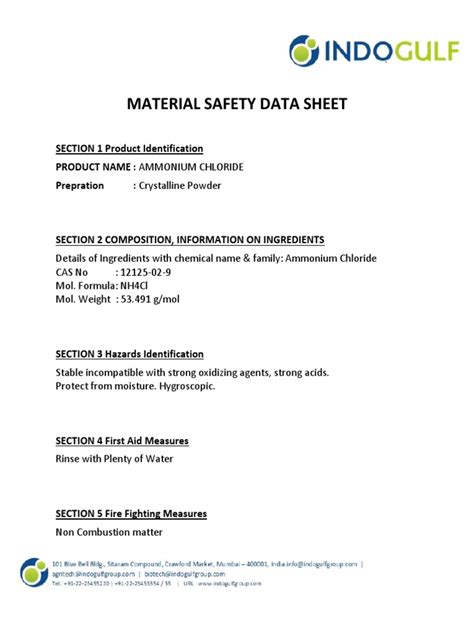 MSDS Ammonium Chloride | PDF | Water | Chemical Substances