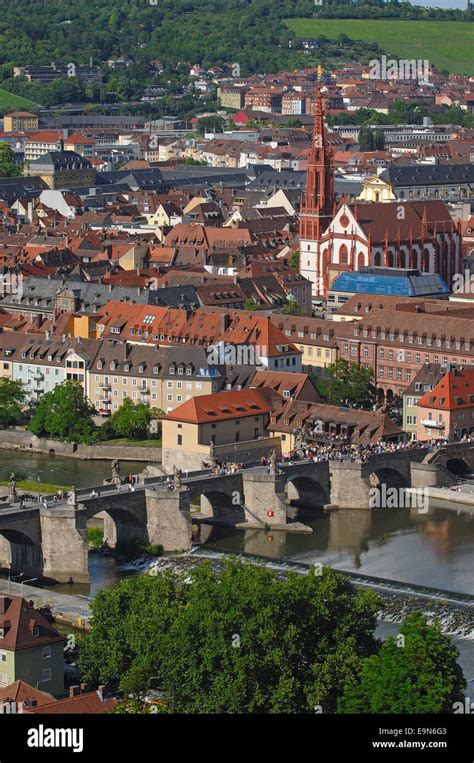 Wurzburg, Old Main Bridge, View of Wurzburg from Marienberg Castle ...