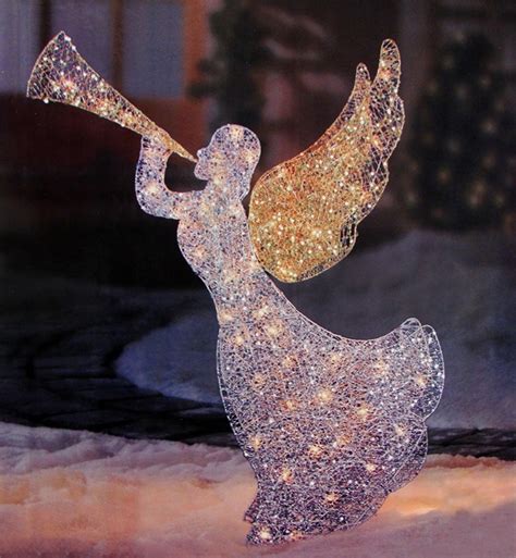 46" Silver and Gold Lighted 3-D Glittered Angel Christmas Outdoor ...